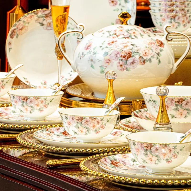 Bone china tableware housewarming wedding gift light luxury dish set household high-end bowl set