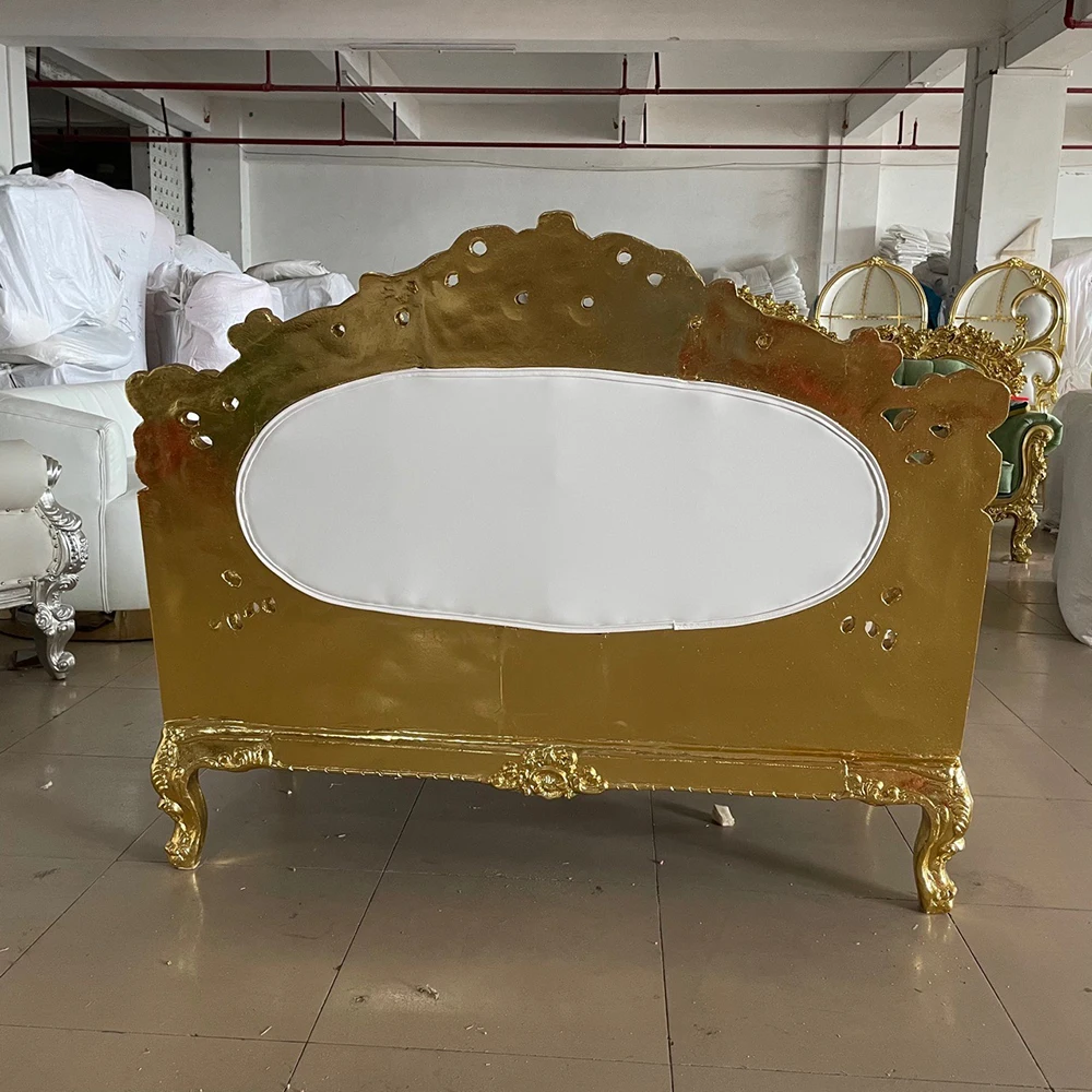 Royal Wedding Golden Carving Wood Sofa Throne Chairs For Reception Living Room