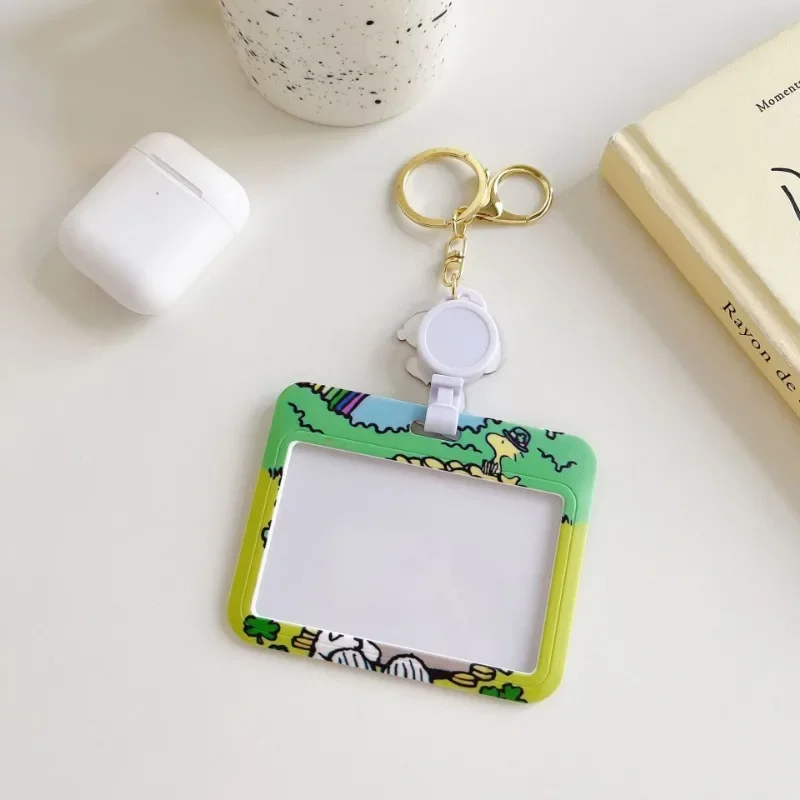 Snoopy Card Holder with Stretchable Badge Reel Employee Pass Work Card Case Sleeve ID Credit Bus Card Cover Student Keychain