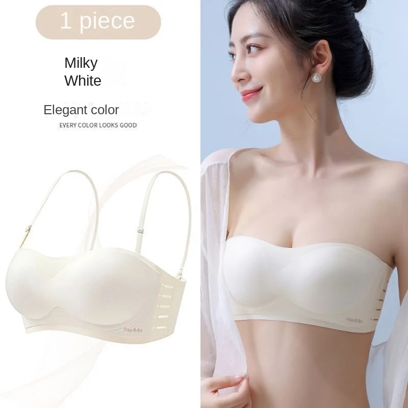 Strapless Underwear Women\'s Anti-slip Top Small Breasts Gathered Anti-bare Bandeau Beautiful Back Seamless Bra in Summer