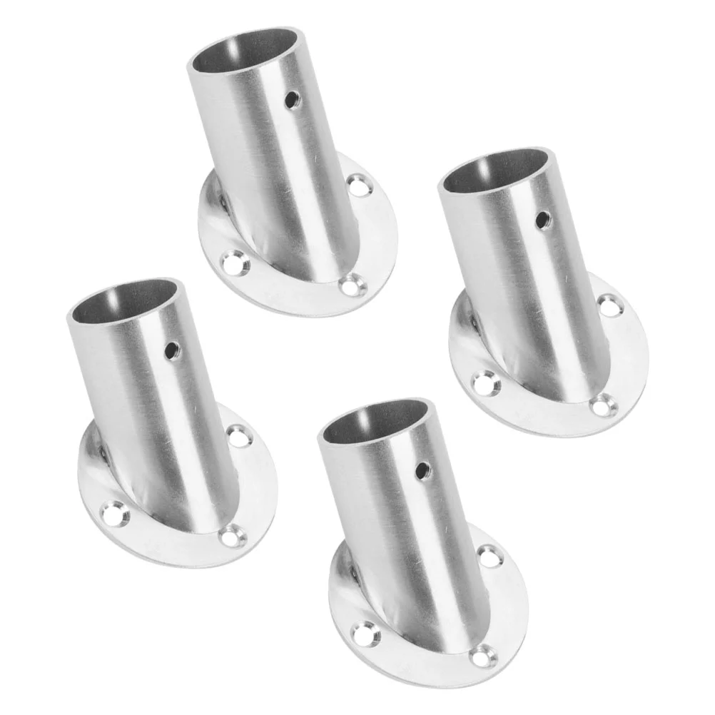 4 Pcs Curtain Rods Angled Clothes Rail Closet Brackets for Wardrobe Socket Shower Metal Flange Holders Wall Silver Dowel