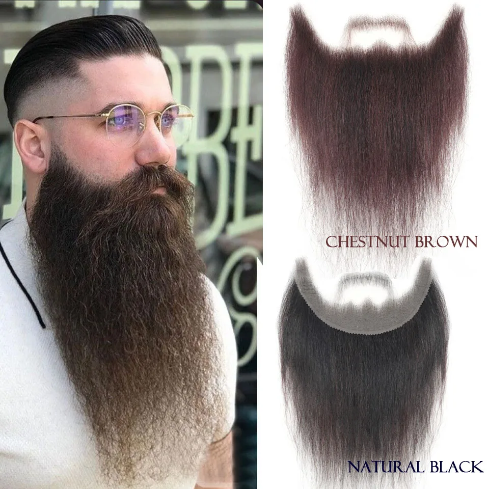 

Full Lace Undetectable Handtied Realistic Lace Base Beard With Mustache Smooth Thick Fake Moustache Long Facial Hair