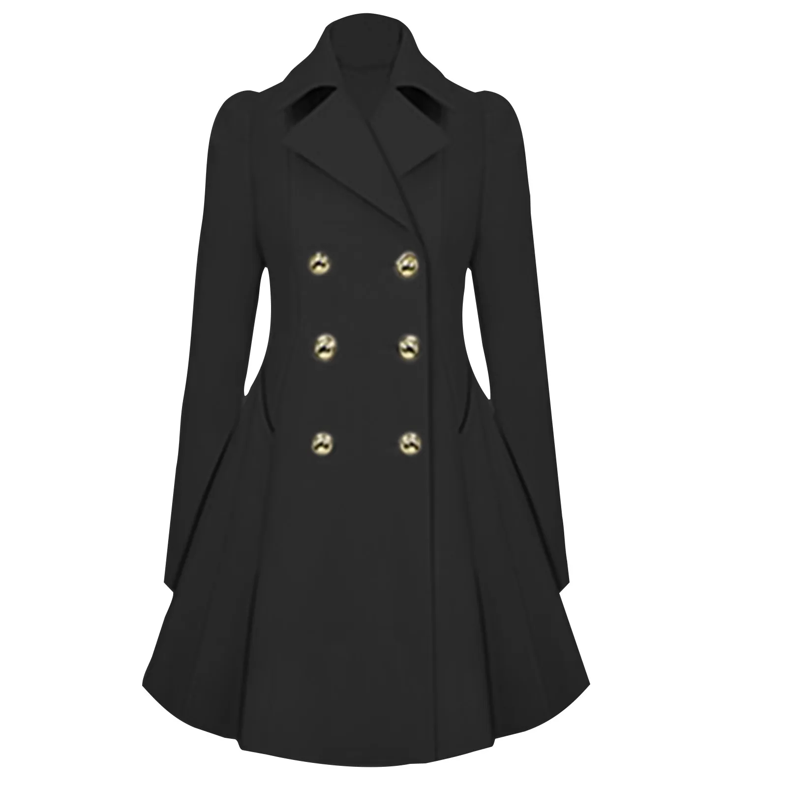 Temperamental Trench Women's Double Breasted Solid Tie Waist Luxury Pea Coat Autumn Women Lapel Thickened A-Line Parkas Jacket