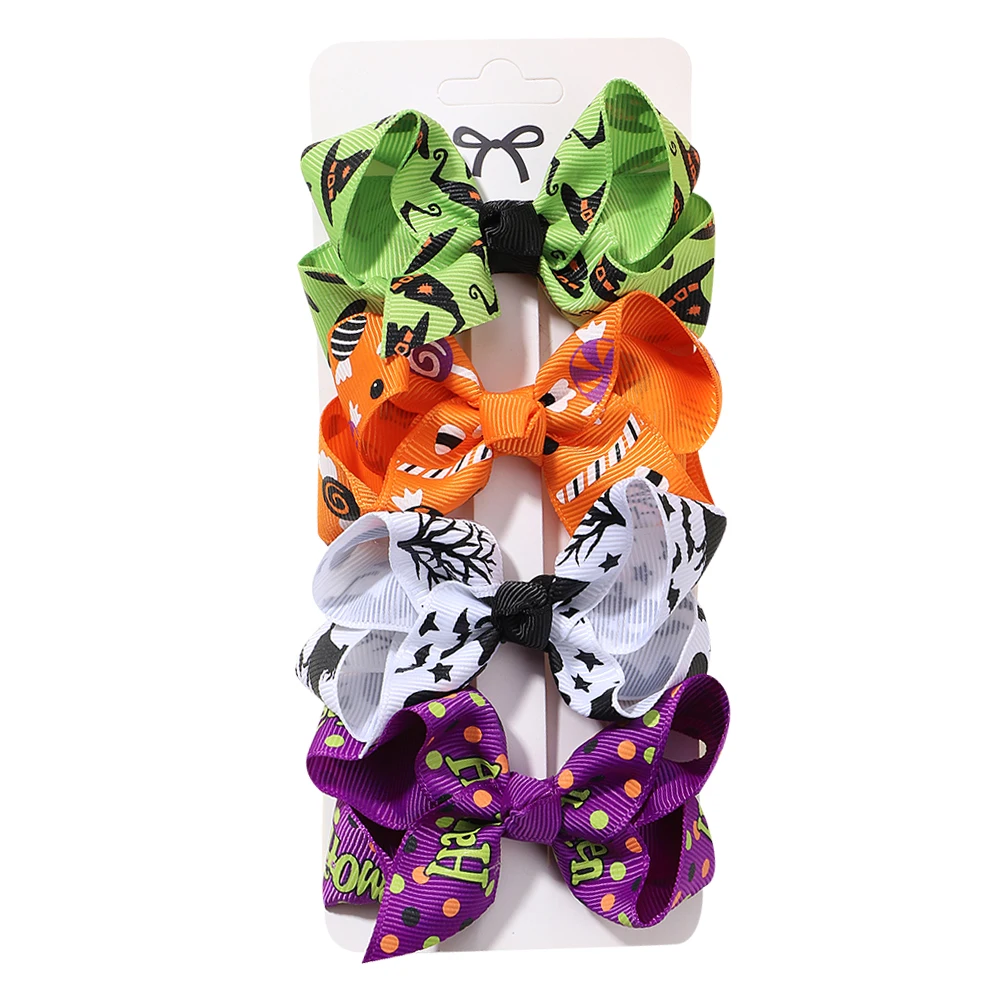 4Pcs/set Halloween Funny Hair Bows Hair Clip for Kids Pumpkin Skull Creative Hairpins Girls Children Party Hair Accessories