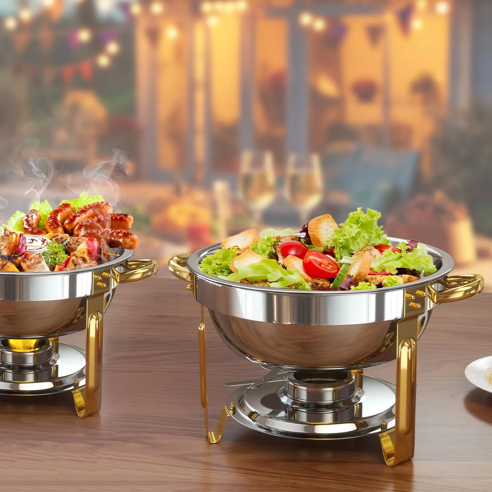 

1/2/4/6 Pack Chafing Dishes For Buffet, 5QT Round Chafing Dish Buffet Set [Elegant Golden And Silver Colors] Stainless Steel Buf