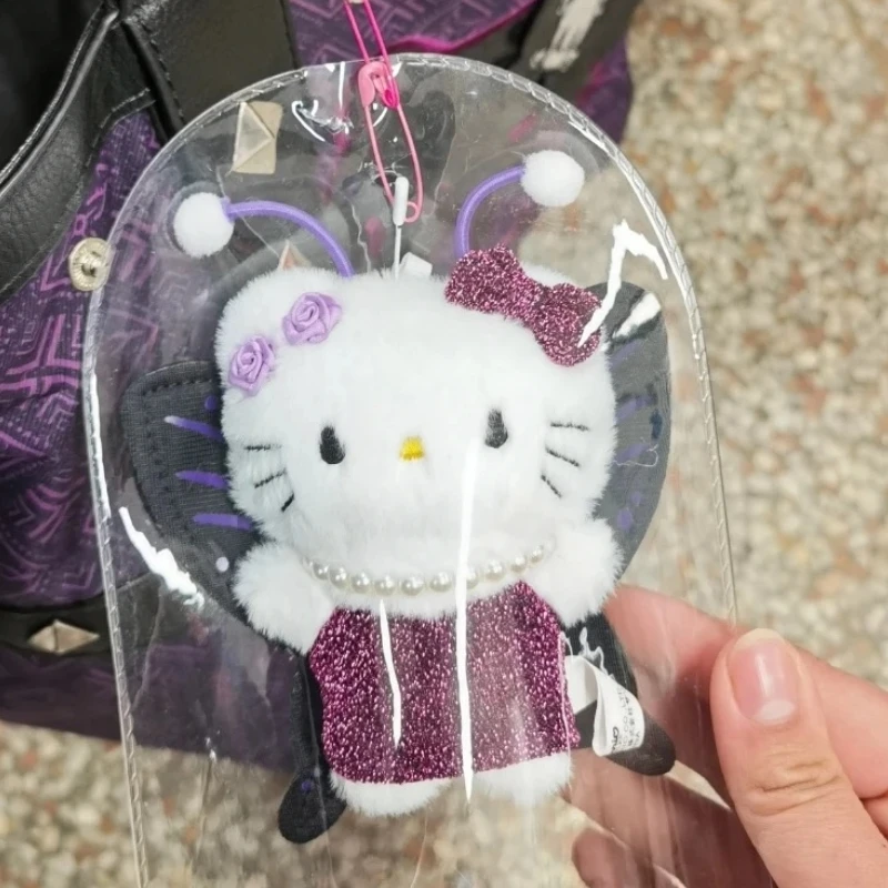 Schattige Kitty pluche sleutelhanger cartoon dier met vleugels paars katje knuffel rugzak hanger auto decoratie pop vakantie cadeau