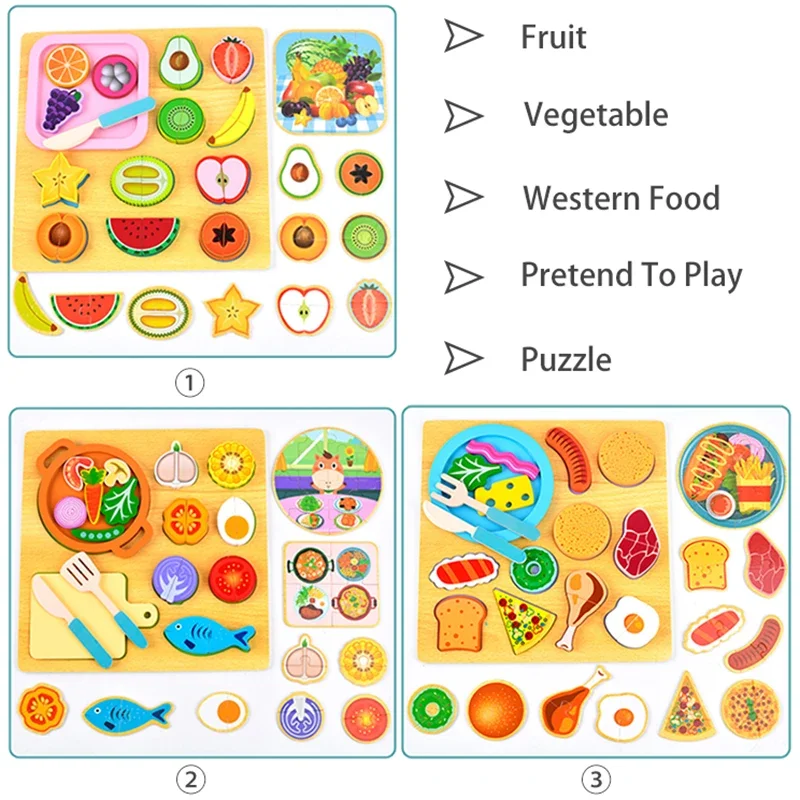 Obst Holz Spielzeug Für Mädchen Gemüse Simulation Lebensmittel Puzzle Bord Spiel Kinder Pretend Spielen Küche Spielzeug Montessori Pädagogisches