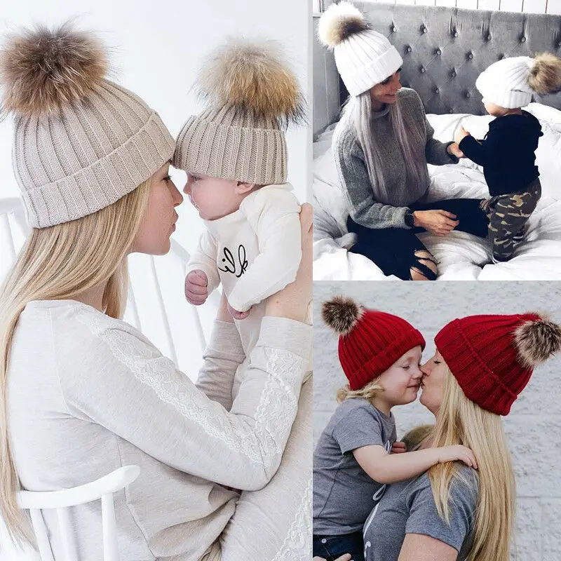 Autumn Wool Knitted Mom Kids Cap With Scarf Infant Baby Hat Children Hat For Boys And Girls Winter Warm Hat 1-5 Year