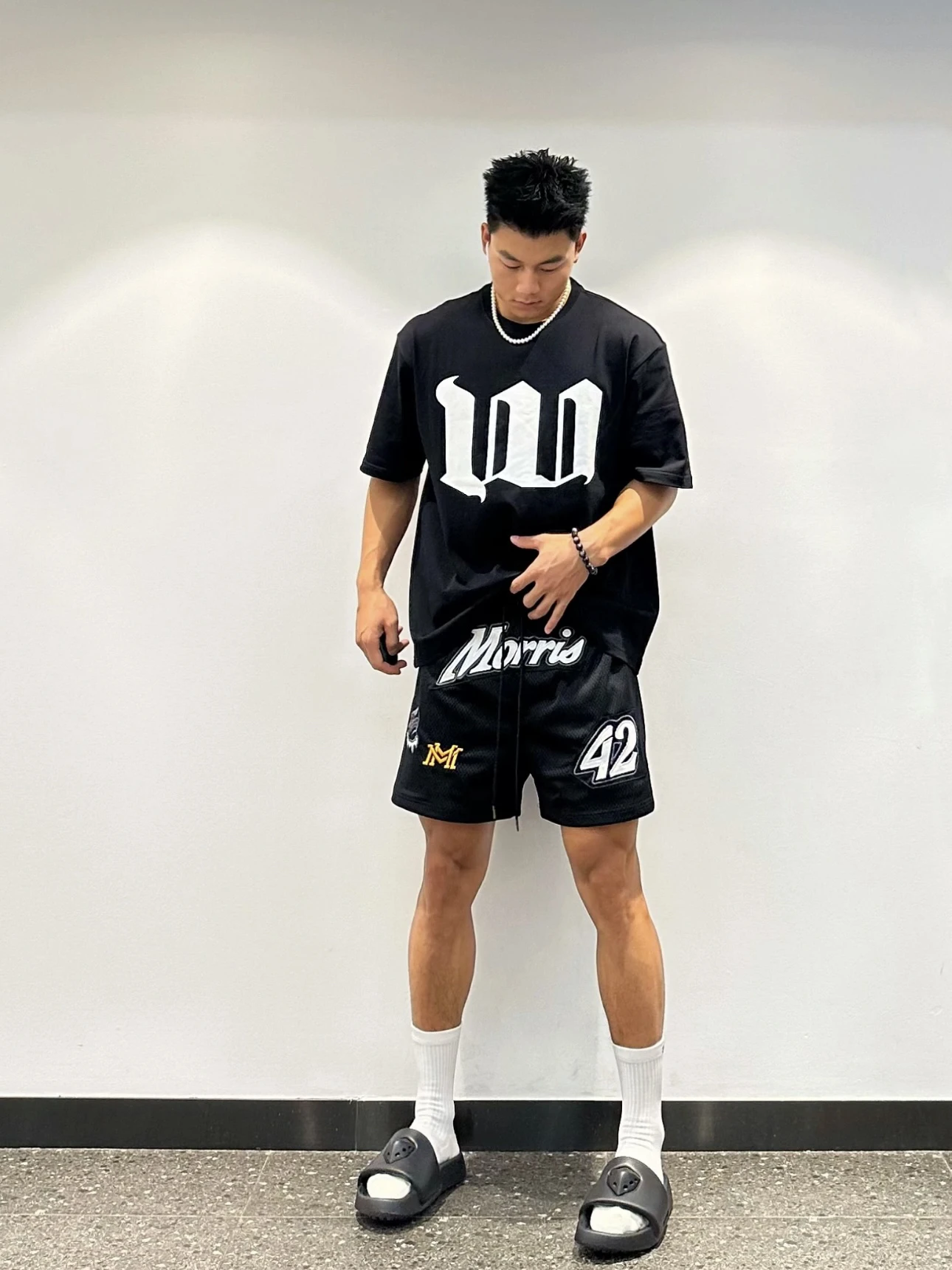 

Мужские летние повседневные свободные шорты в американском ретро-стиле для баскетбола, дышащие, с вышивкой, на шнурке, длиной до колена