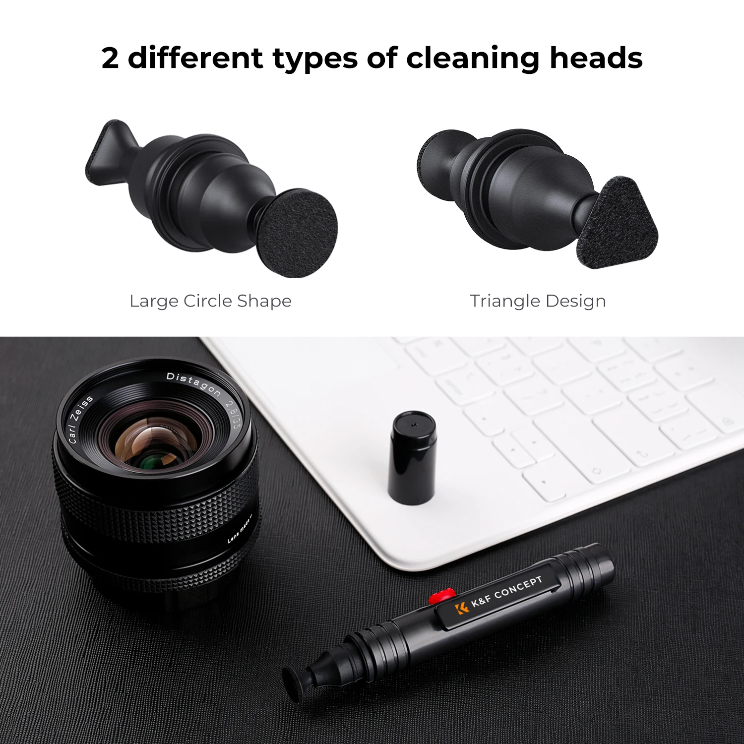 K&F CONCEPT Lenses Cleaning Pen Double-sided Carbon Head Camera Lenses Cleaning Brush for Nikon Canon Leica Sony DSRL SRL Camera