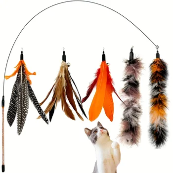 6 uds juguete para gatos reemplazo de plumas varita para gatos recargas de plumas de pájaro naturales, juguete para gatos de plumas de repuesto para gatos de interior