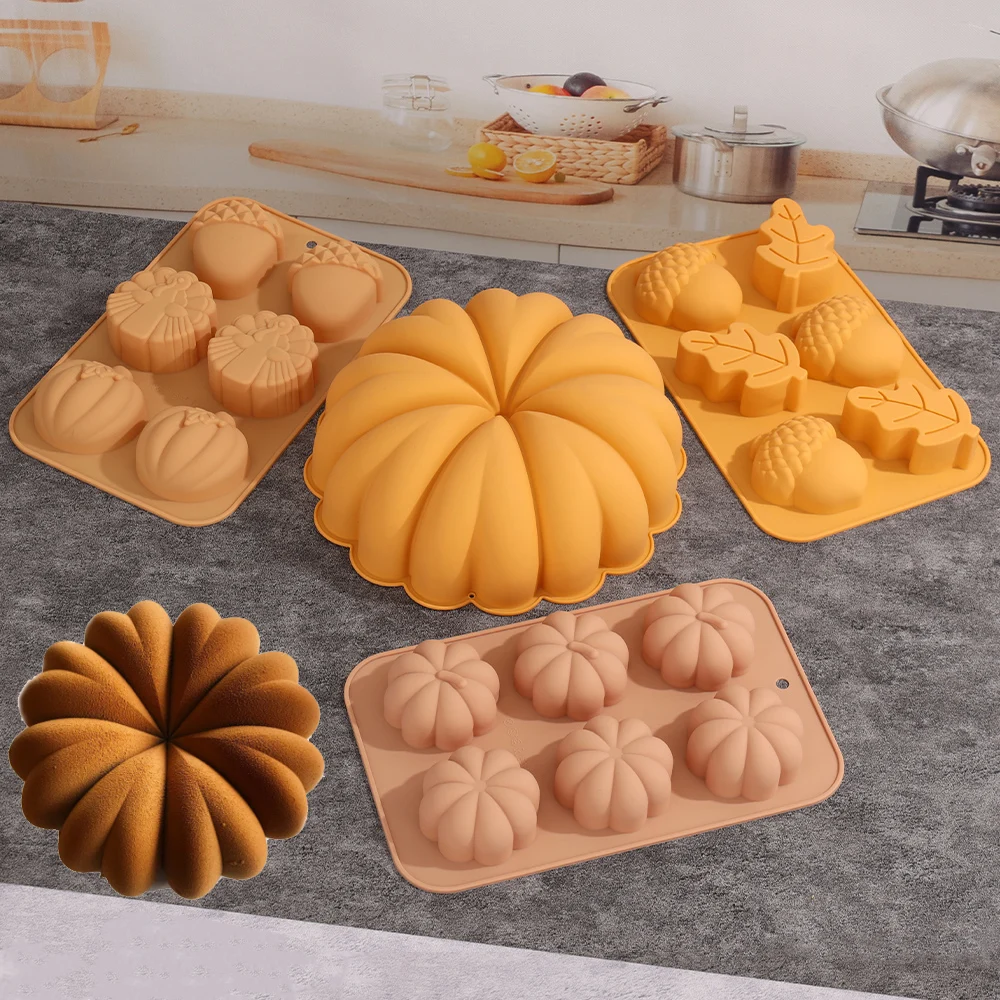 3D Pongal Love Heart Silicone Baking Mold, DIY, abóbora, porca, folhas, alegria da colheita, bolo Fondant, artesanato, ferramenta de decoração