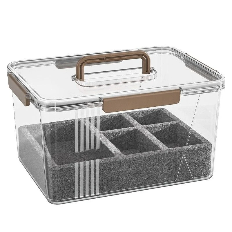 

Camera storage box, camera lens sealed moisture-proof box, portable multi-grid transparent storage box
