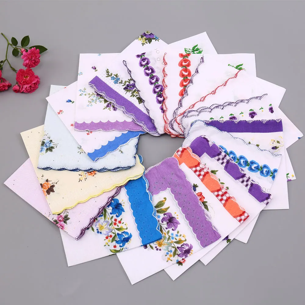 20 pezzi di eleganti fazzoletti con bordo a denti per donna, fazzoletti morbidi e confortevoli in puro cotone, souvenir per la sposa della stagione del matrimonio, regali per la festa della mamma