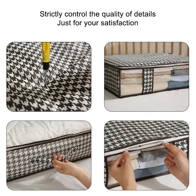 1pc Houndstooth Quilt Clothes Storage Bag Big Capacity Foldable Dustproof Toys Bags Moisture Dust Proof Proof Organizer