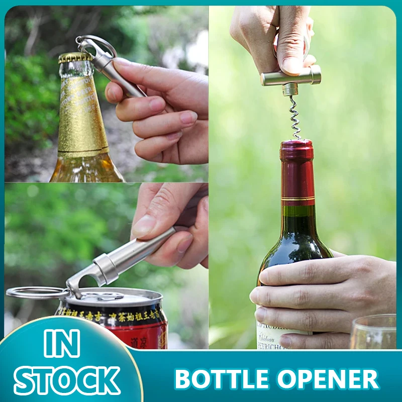 Portable Creative Zinc Alloy Bottle Opener Keychain 3In1 Outdoor Wine Beer Can Opener Wood Corkscrew Kitchen Tools Dropshipping