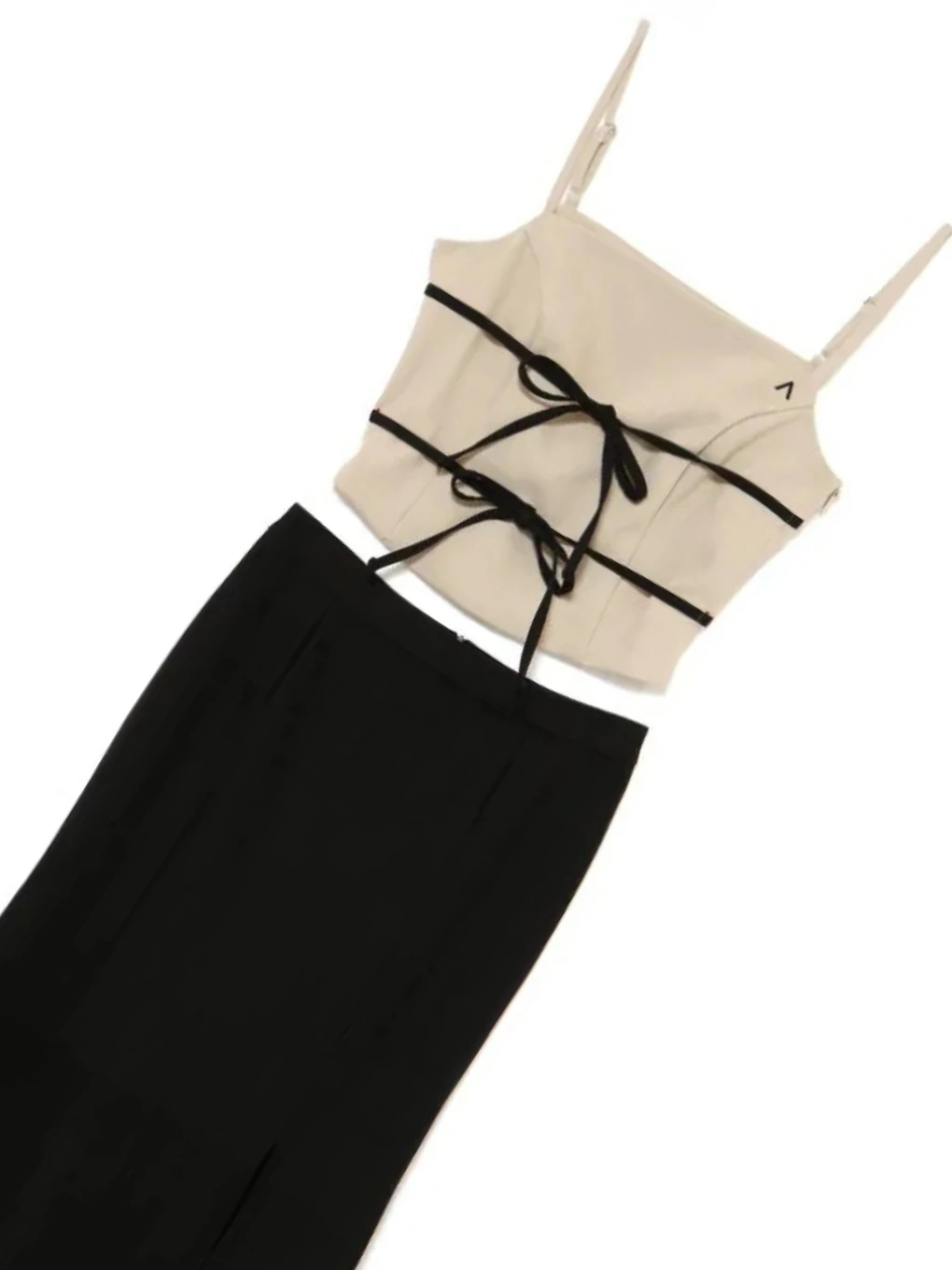 

Top + Slimming High-waisted Long Skirt Two-piece Set Japanese Summer New Sweet Girls Lace-up Knotted Suspender Crop