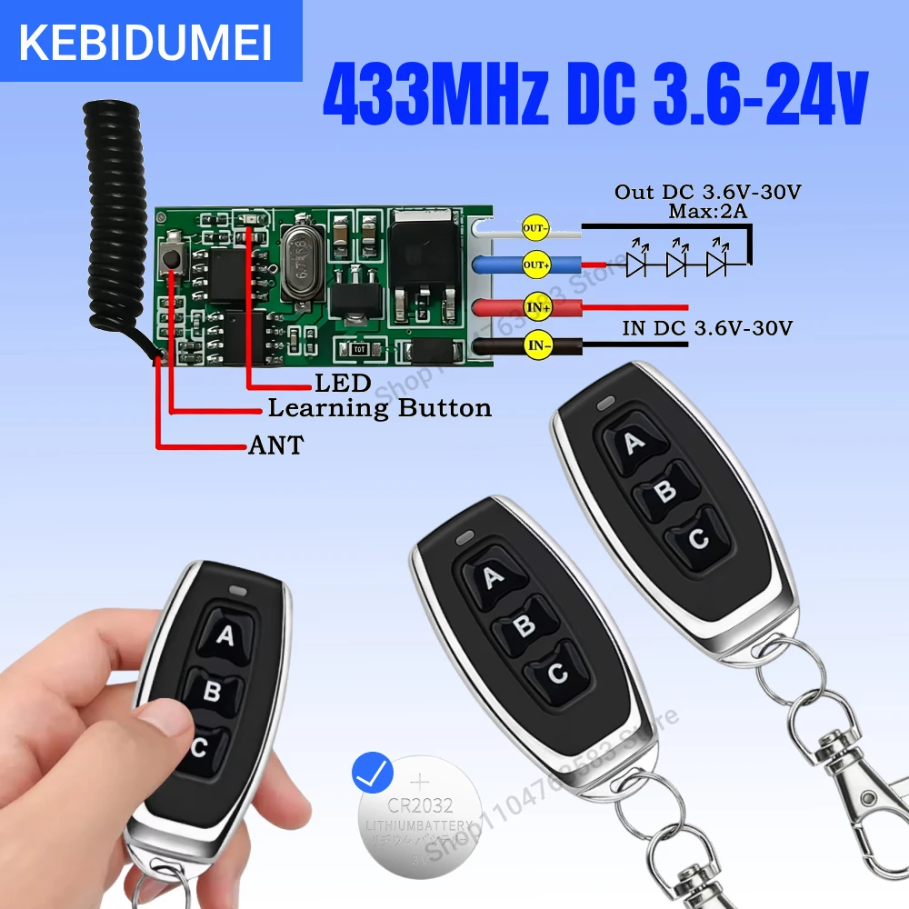 

KEBIDUMEI 433MHz Mini Motor Wireless Switch DC 12V Controller Module Switch Wireles Controllers Remote Electric Push Rod Motor