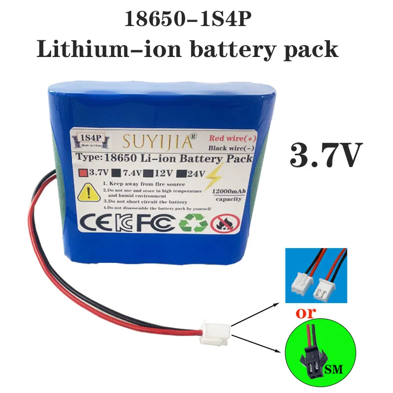 18650 made 3.7V 1S4P 12000mAh battery pack lithium ion toy beauty salon rechargeable battery pack SM XH2.54 plug built-in BMS