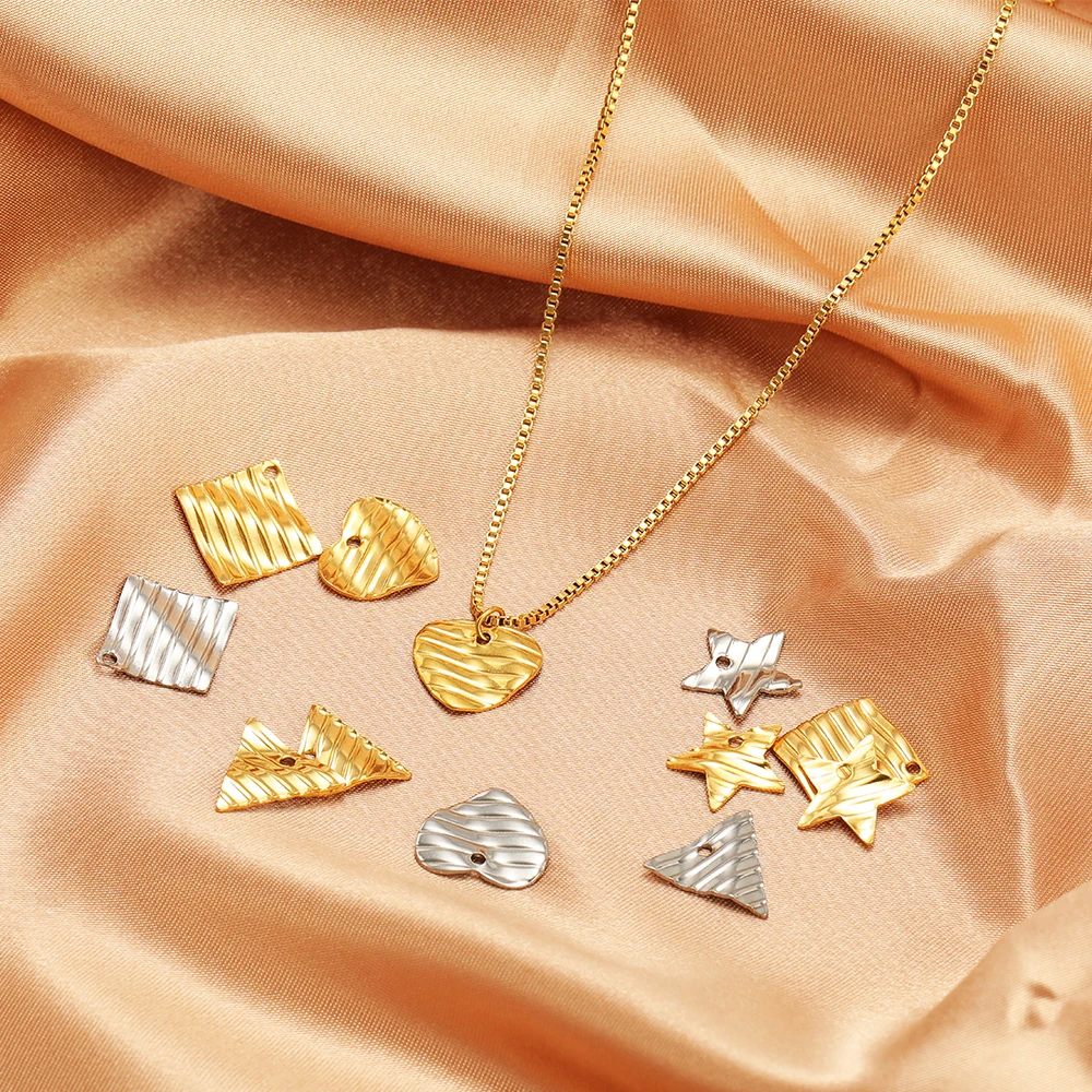 

20pcs Stainless Steel Texture Star Heart Pendants Geometry Charms Bulk for DIY Handmade Earring Necklace Supplies Jewelry Making