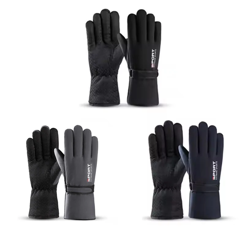 ベルベット断熱アウトドアスポーツグローブ男性用冬スキーハイキング防水タッチスクリーンフルフィンガーグローブオートバイ乗馬