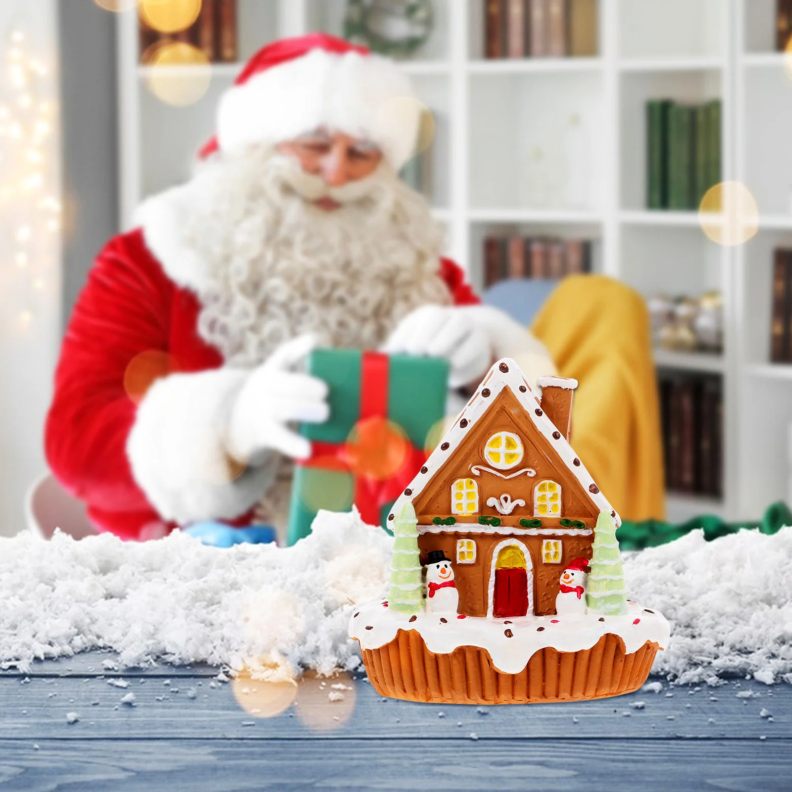 

Resin Christmas Ornament Mini Snow Village Landscape for Living Room Bedroom Study Festive Table Decor Xmas Scene