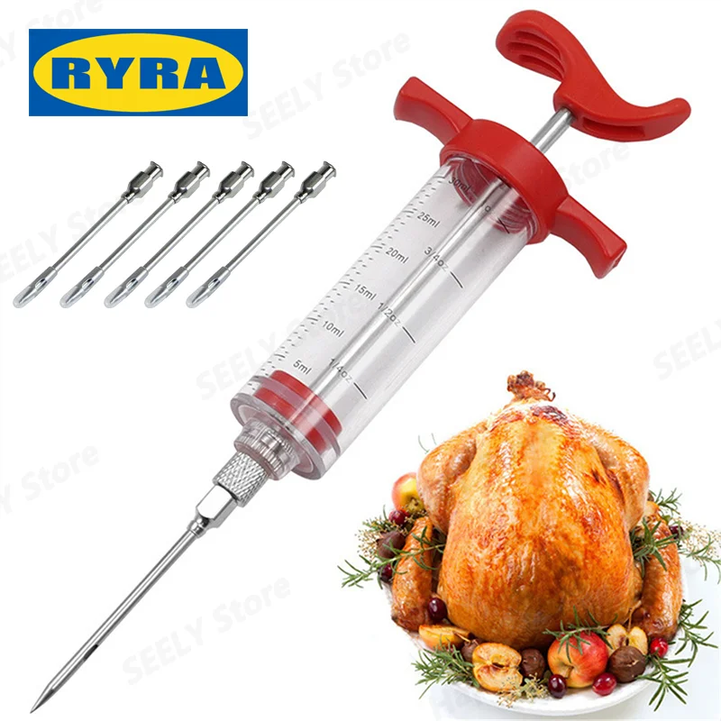 Flavor Needle BBQ Meat Syringe Marinade Injector Pork Steak Meat Sauces Syringes With 3 Stainless Steel Needles Kitchen Tools