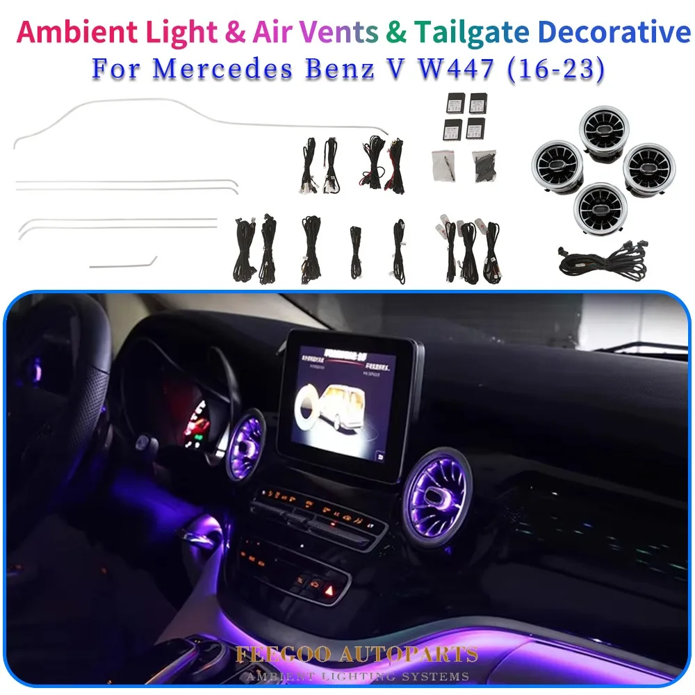 

Система автоматического освещения W447, атмосферная подсветка, 64 цвета, светодиодный комплект для внутреннего освещения автомобиля, подходит для Mercedes Benz V-class W447