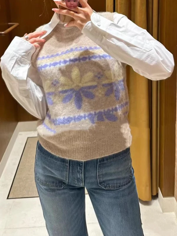 

Женский вязаный жилет Quali S Home 2023 осенне-зимней коллекции с круглым вырезом, универсальный, в стиле колор-блок, прямого кроя, милый и стильный