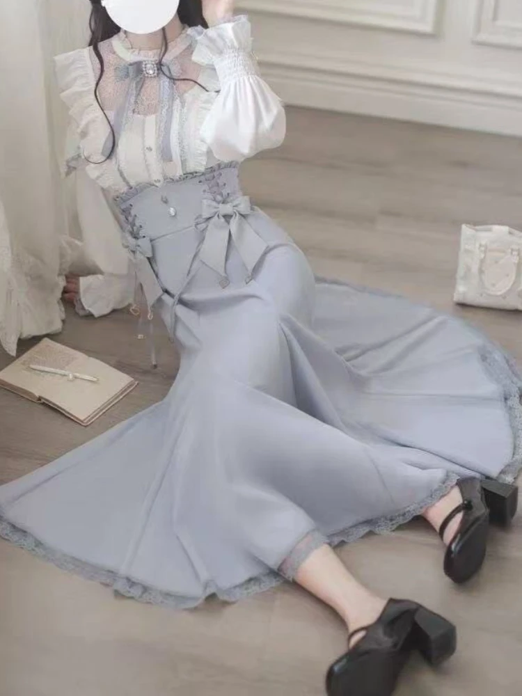 2026 여성 일본 카와이 2피스 세트 얇은 치마 정장 겨울 달콤한 리본 슬림 탑스 패션 뉴 빈티지 크리스마스 숏 아웃핏