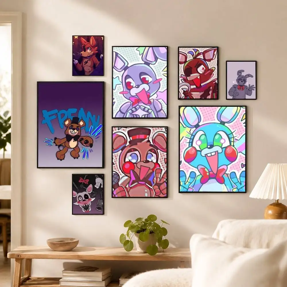 game F-Five Nights at F-Freddys Poster Waterproof Wall Art Sticker For Bar Living Room Vintage Decor