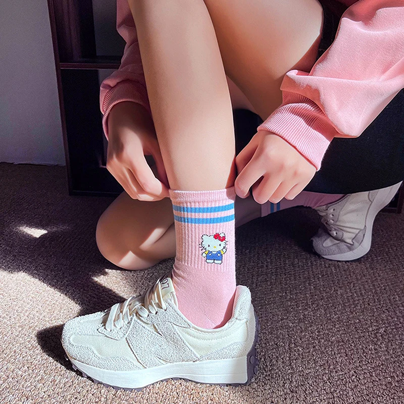 Sanrio Hello Kitty Cute Cartoon Mid Tube Socks Spring Summer Anime Style New Cotton Socks Sweet Soft Y2k Girl Student Thin Socks