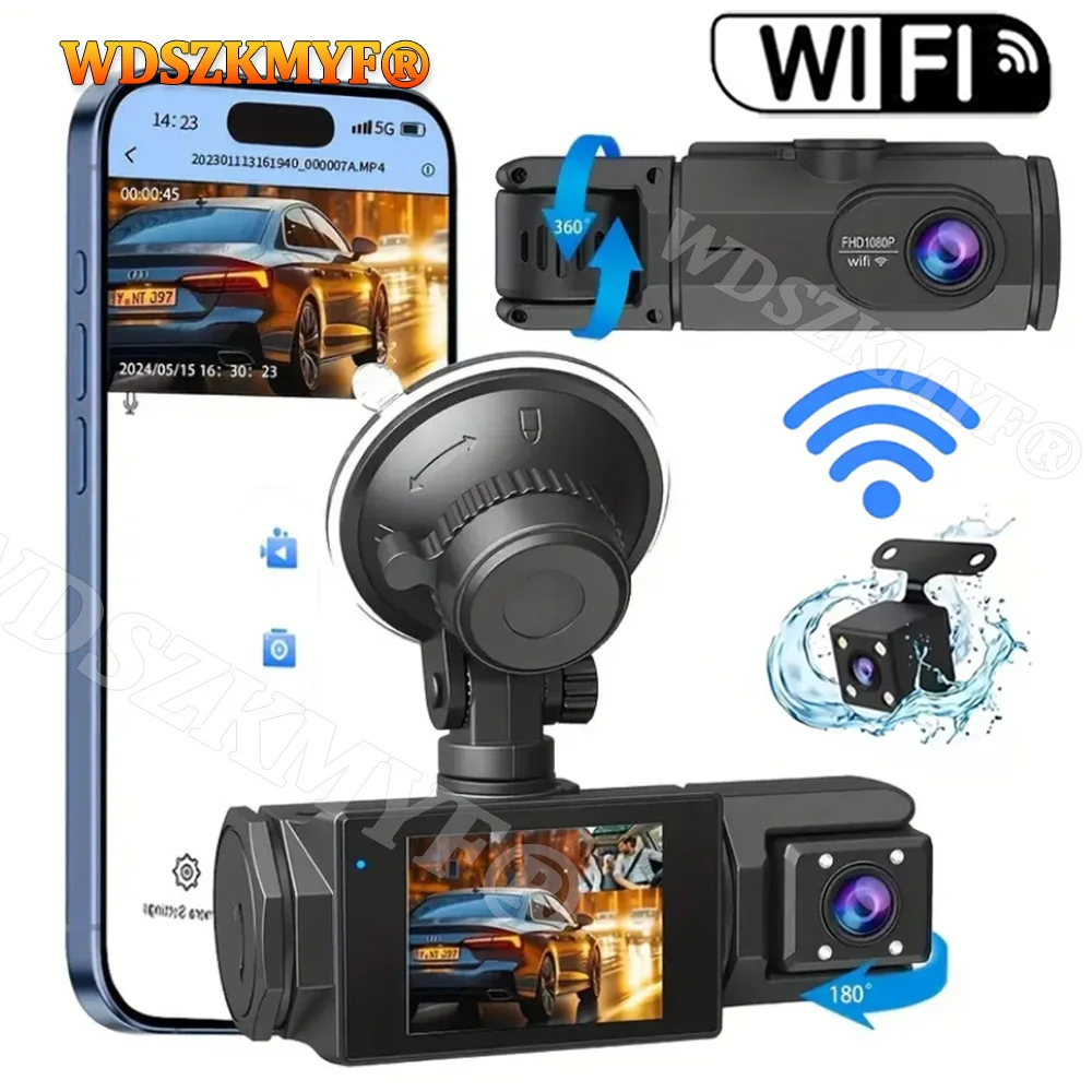Wifi app 1080p traço cam para carros, 2/3 câmera frontal e interna, câmera de visão traseira visão noturna, grande angular carro dvr acessórios do carro camera para automóveis，camera carro veicular gravação，câmera