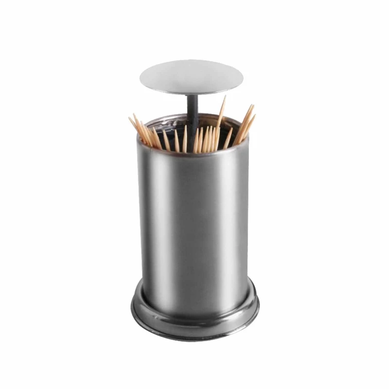 Press Type Stainless Steel Toothpick Holder Storage Box Stand Creative Storage Container Holder Automatic Spring Cover Organizer