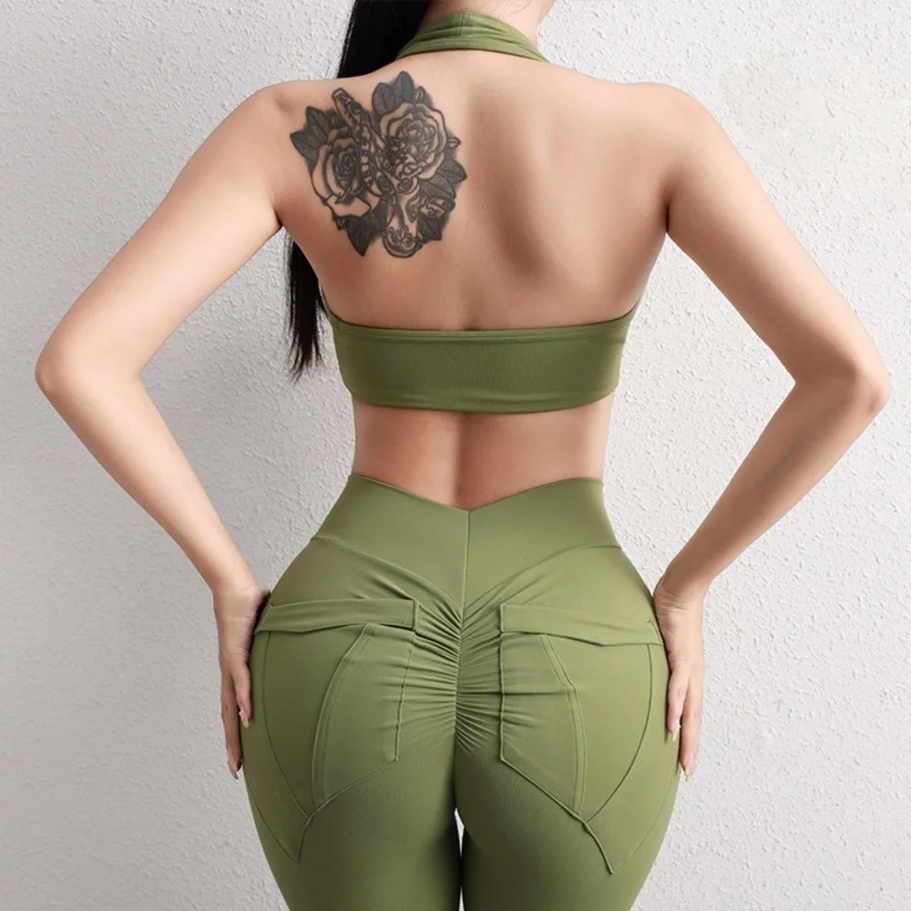 

Female Hanging Neck Sports Bra Seamless Breathable Yoga Top Vest Tight Quick-drying Sports Underwear Yoga