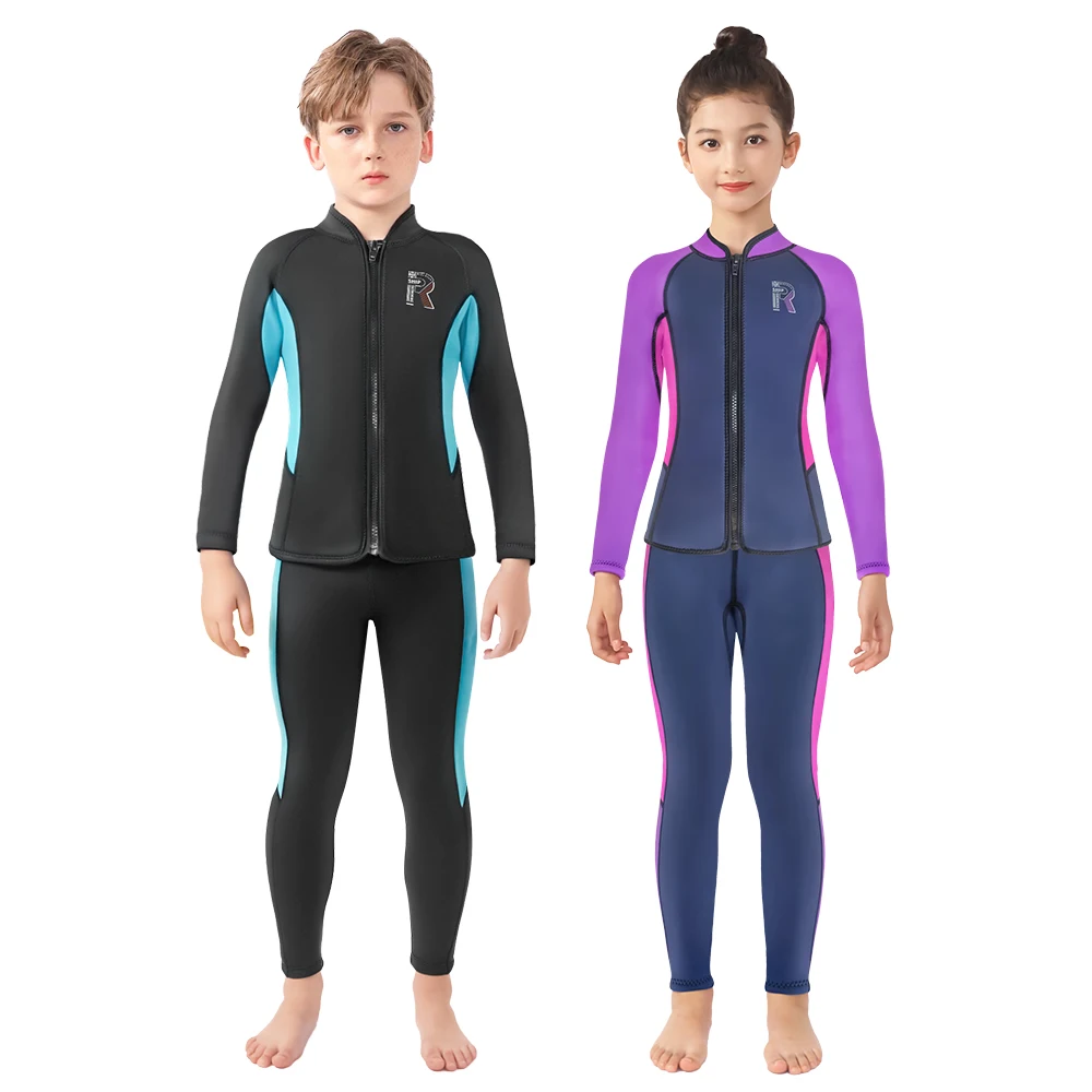 

STLF 3mm Thickened Winter Thermal Swimsuit for Children Boys' Two-Piece Wetsuit Long-Sleeve Sun-Protective Pants Girls' Cold-Pro