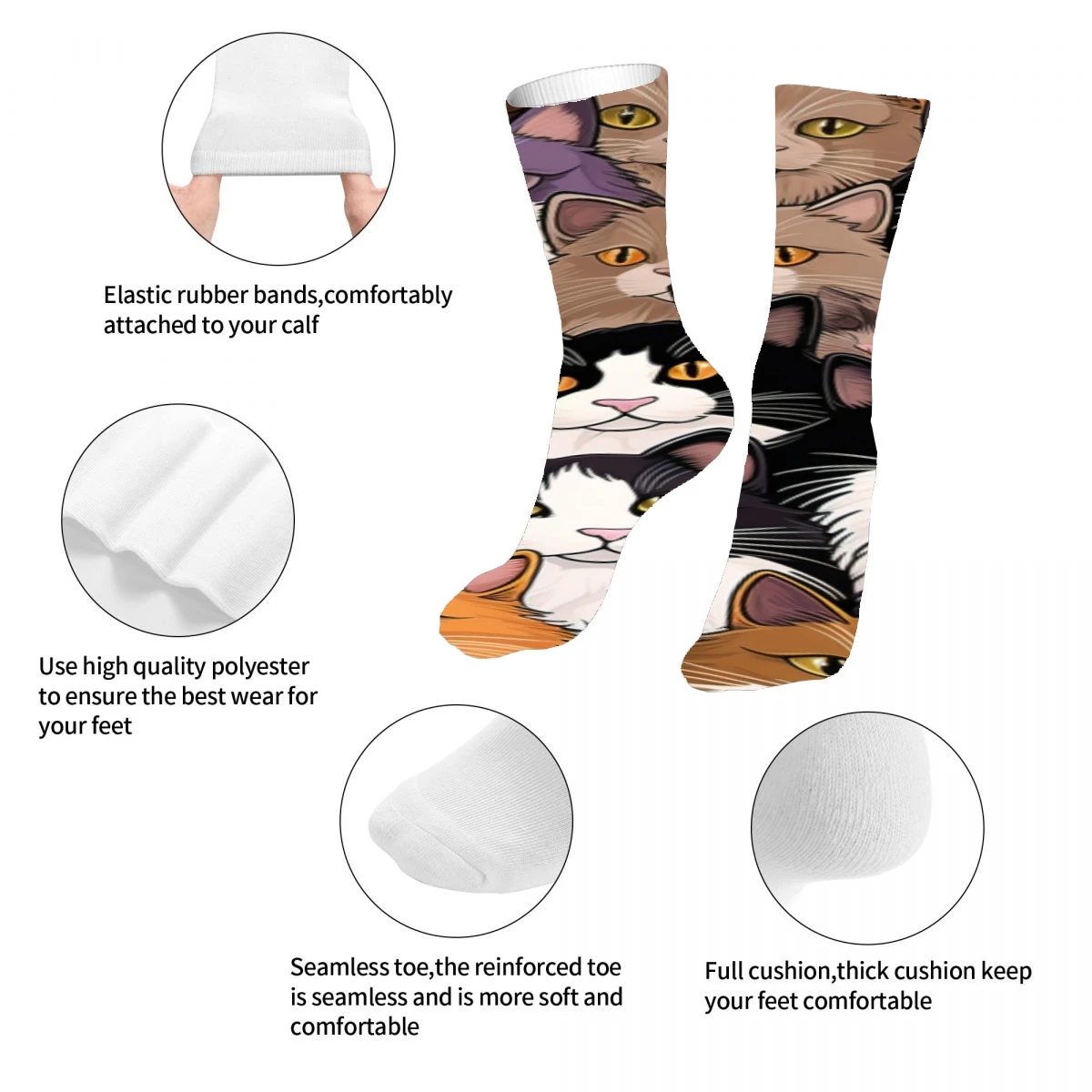 Kawaii Cute Pattern Of Cats Mens Womens Funny Crew Socks Cool 3D Printed Design Socks Fashion Comfortable Basketball Socks