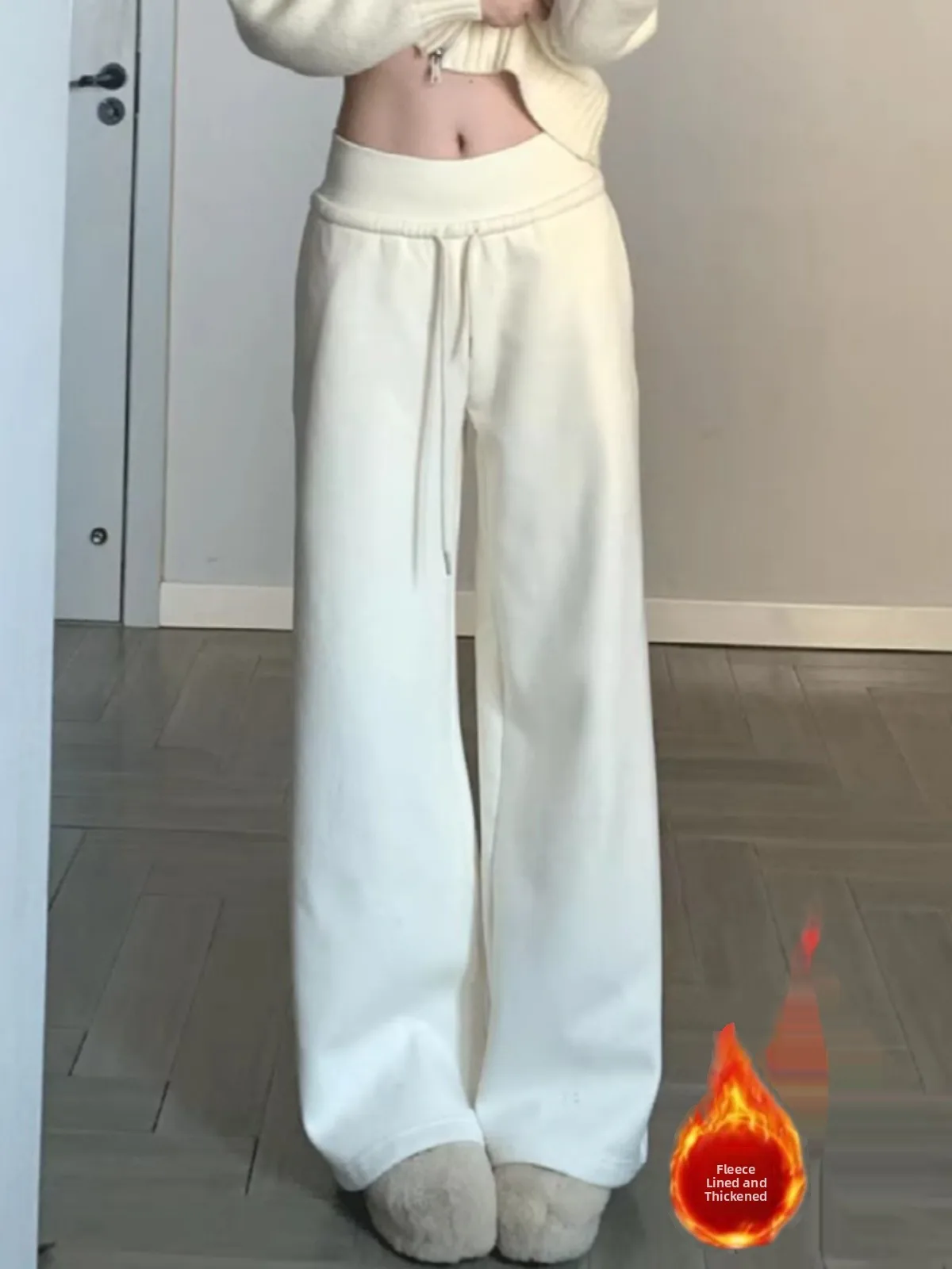 

plus Size Women's Soft Fleece Lined Thickened Sports Sweatpants Autumn Winter Loose Casual Straight Leg Wide Leg Long Pants