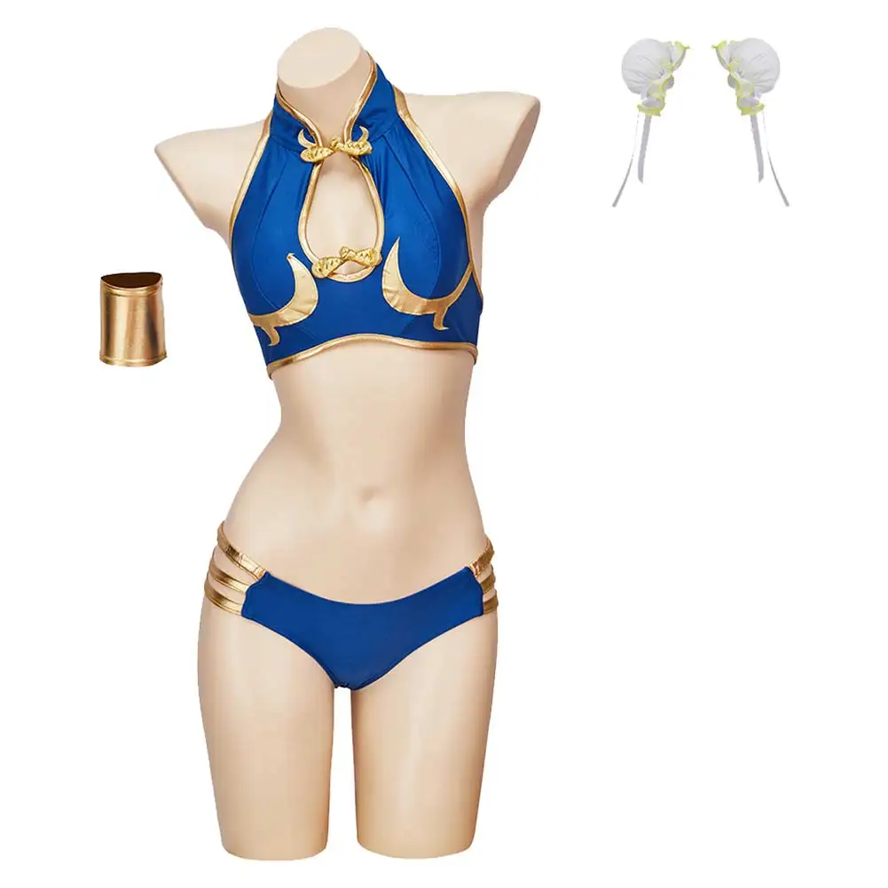 Chun Li Cosplay Costume da bagno Bikini Sexy Costume Anime Fighter Game SF Costume travestimento Summer Beach Party costumi da bagno abiti di Halloween