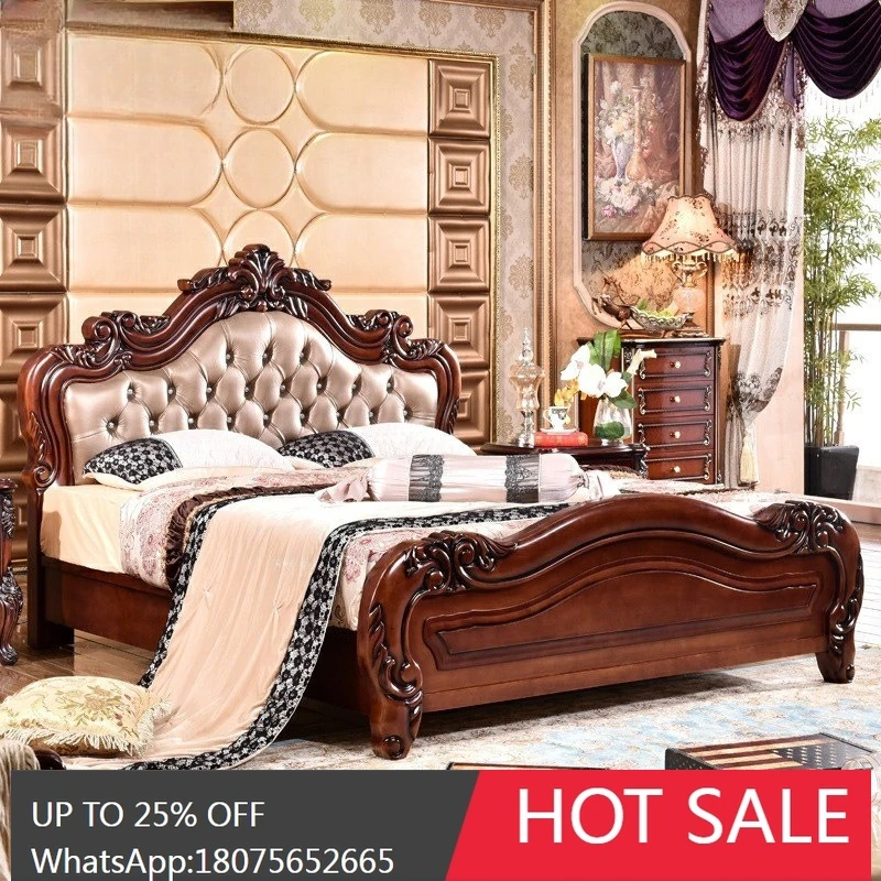 

SGF European Style Bed Vintage Full Solid Wood Luxury Carved Bed 1.5 Double