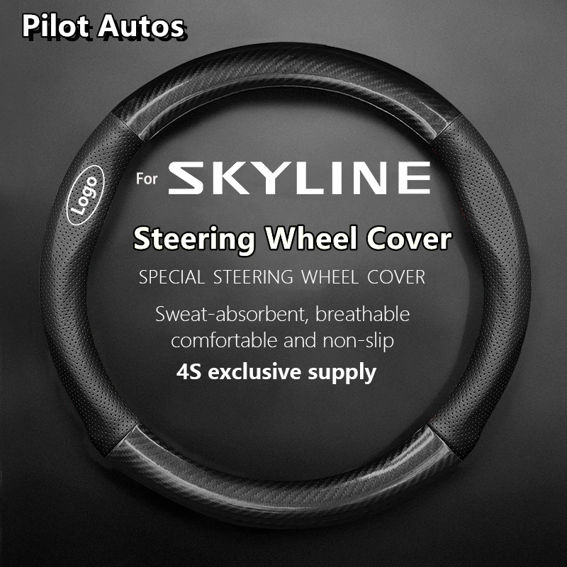 For Skyline Steering Wheel Cover Genuine Leather Carbon Fiber Summer Winter Women Man