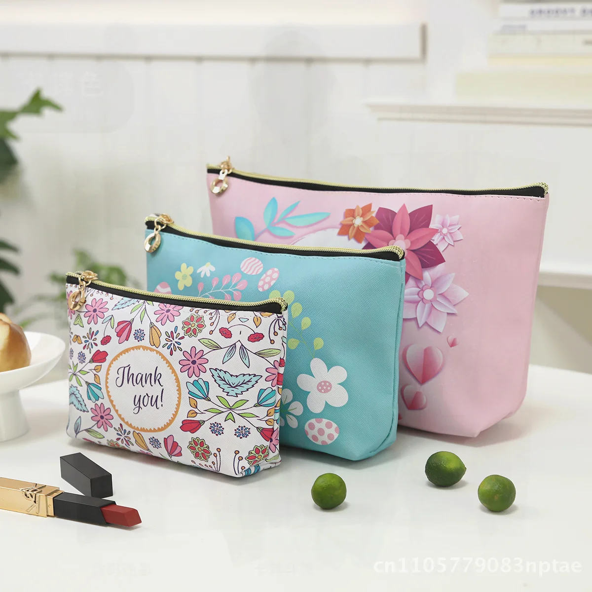 Waterproof PU Cosmetic Bag for Women Internet Celebrity Printed Multifunctional Travel Wash Bag with Polyester Lining Fresh