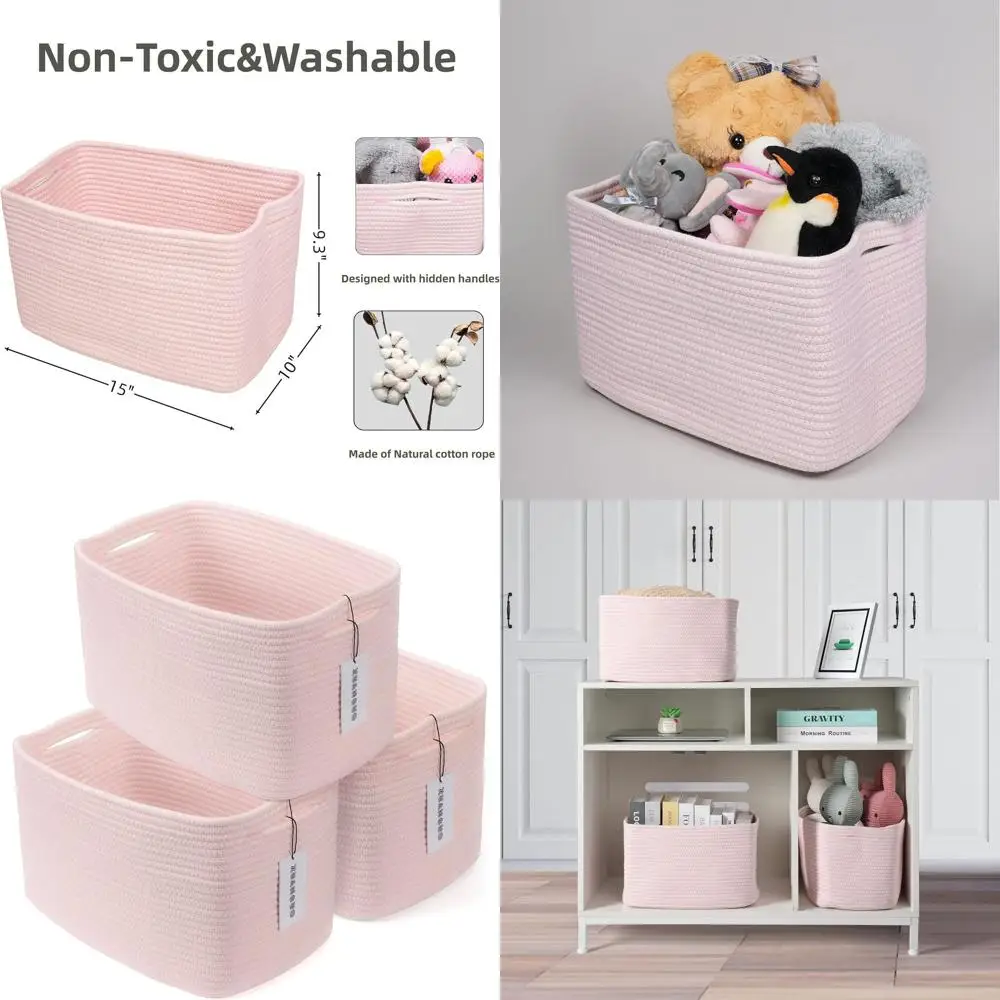 

Cotton Rope storage Basket Bins Woven Basket for Organizing Shelves 15X10X9.3" Rectangle Decorative Baskets For storage Clothes