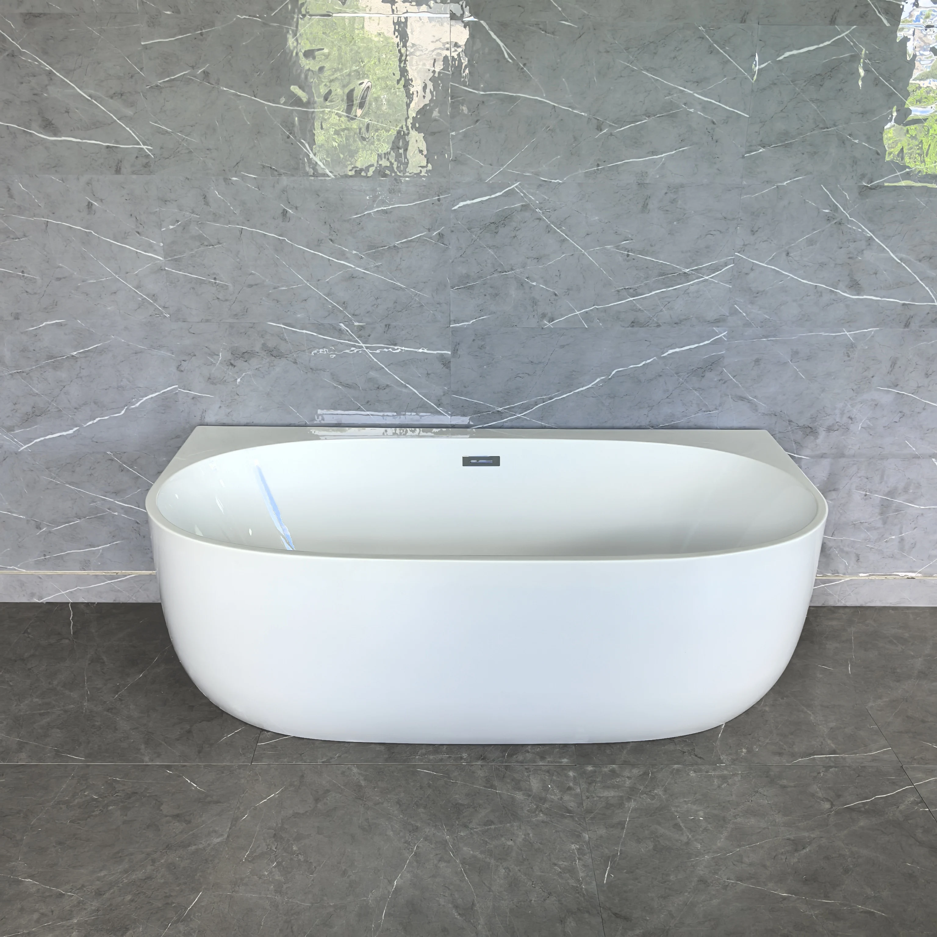 

2025 New Back-to-Wall Square Acrylic Freestanding Bathtub | Modern Luxury Soaking Tub for Home & Hotel Bathrooms