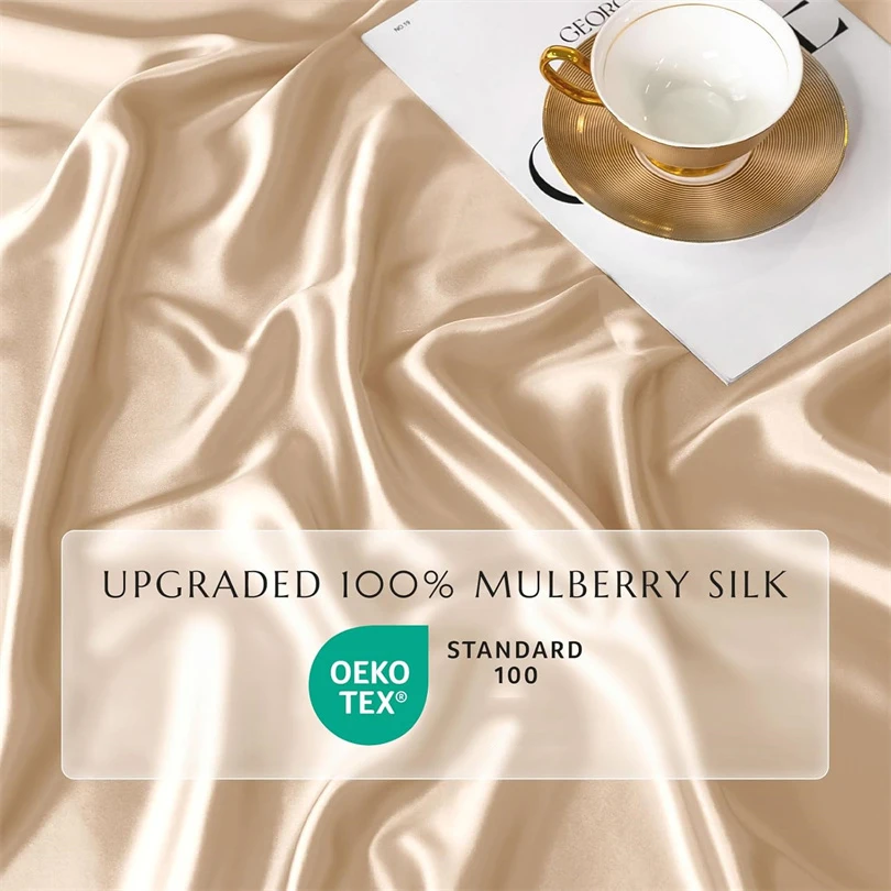 100% Silk Flat Sheet, Top Grade Pure Mulberry Silk Bed Sheet Ultra Soft Smooth Bedding Durable, 1PC Bedsheet Luxury Bed Linen