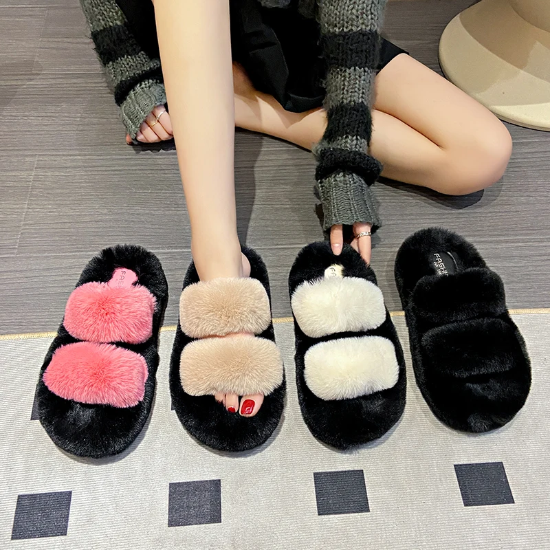 2024 Fashion Winter Women Cotton Slippers Outdoor Indoor Home Non-slip Plush Warm Cotton Shoes Women Bedroom Flat Warm Slippers