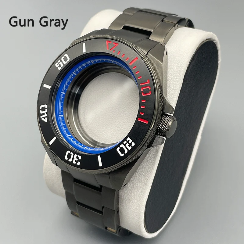 Mod Gun Gray NH35 Case 44mm Samurai King Case With Strap Sapphire Glass 28mm Dial Fit NH35 NH36 7S26 Movement Men's Dive Case