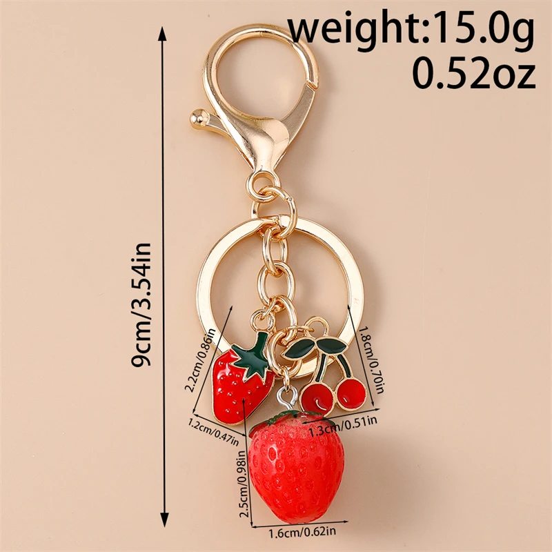 Niedliche Frucht-Schlüsselanhänger mit Erdbeeren und Kirschen für Autoschlüssel, Damen- und Herrenhandtaschenanhänger, Schlüsselringe, DIY-Schmuckzubehör – Detail 1