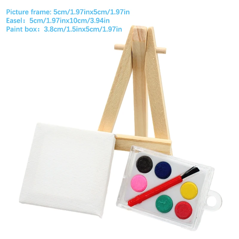 1Set 1:12 Dollhouse Miniature Art Easel Oil Painting Frame Paint Box Suit Mini Drawing Board Artist Paint Pen Model DIY Toys