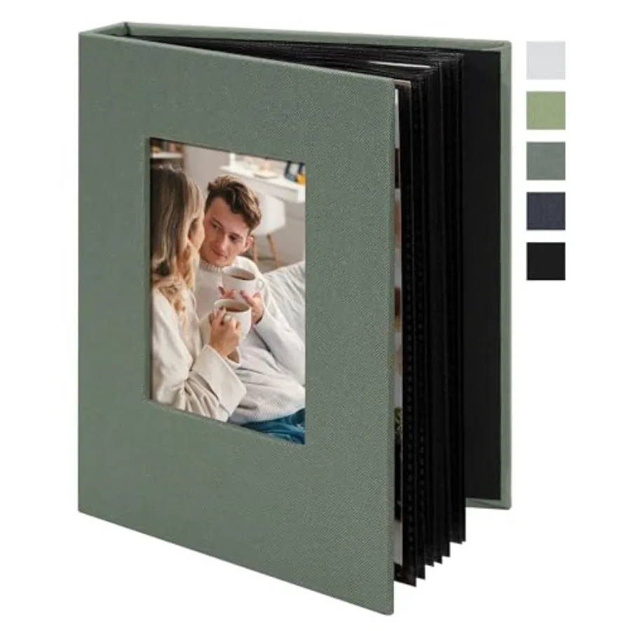 

Small 4x Photo Album Linen Cover with Front Window Portable Mini Picture Book for Travel Wedding Memories Organizer
